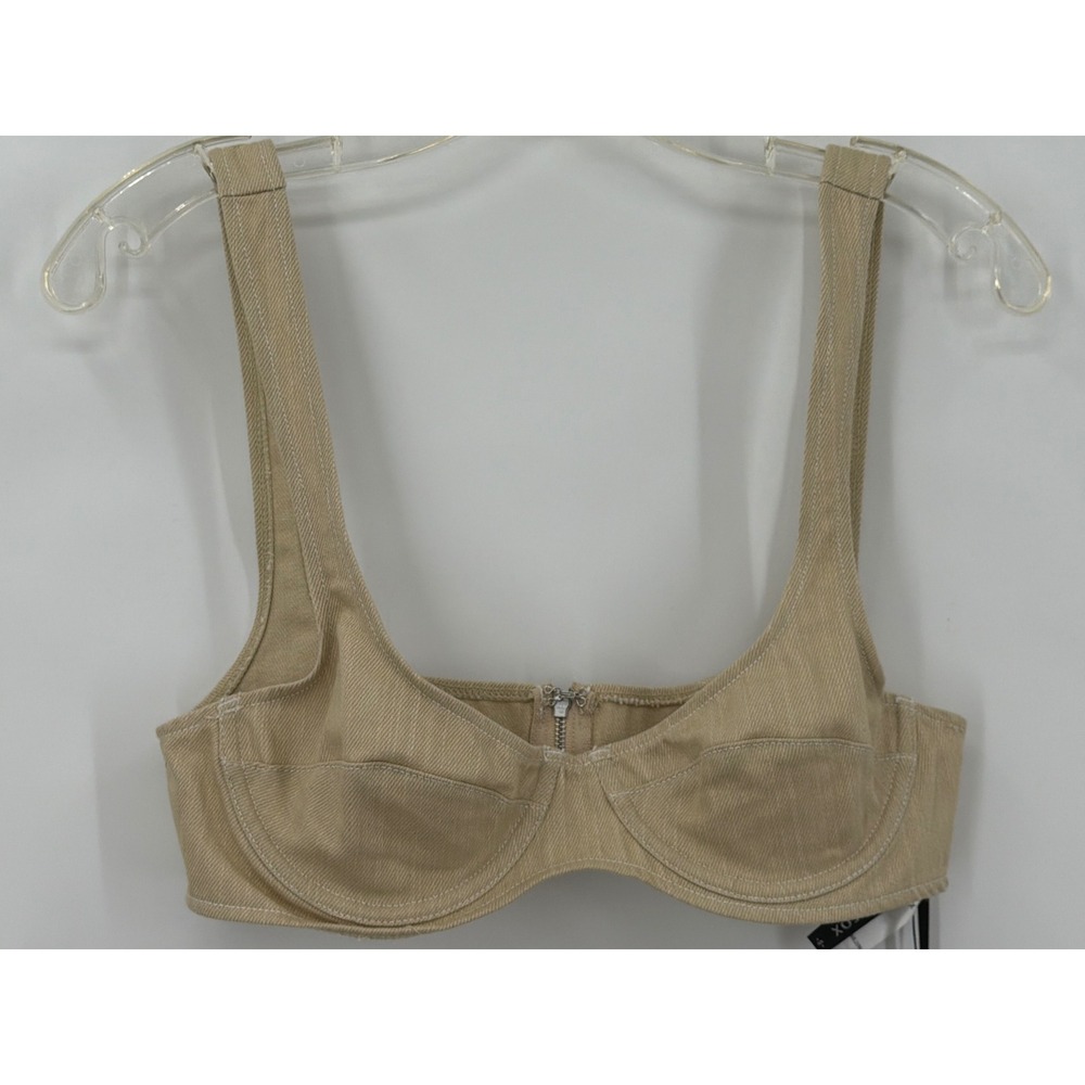 White Fox Boutique True For You Crop Top Oatmeal Denim Bustier Bralette S NEW